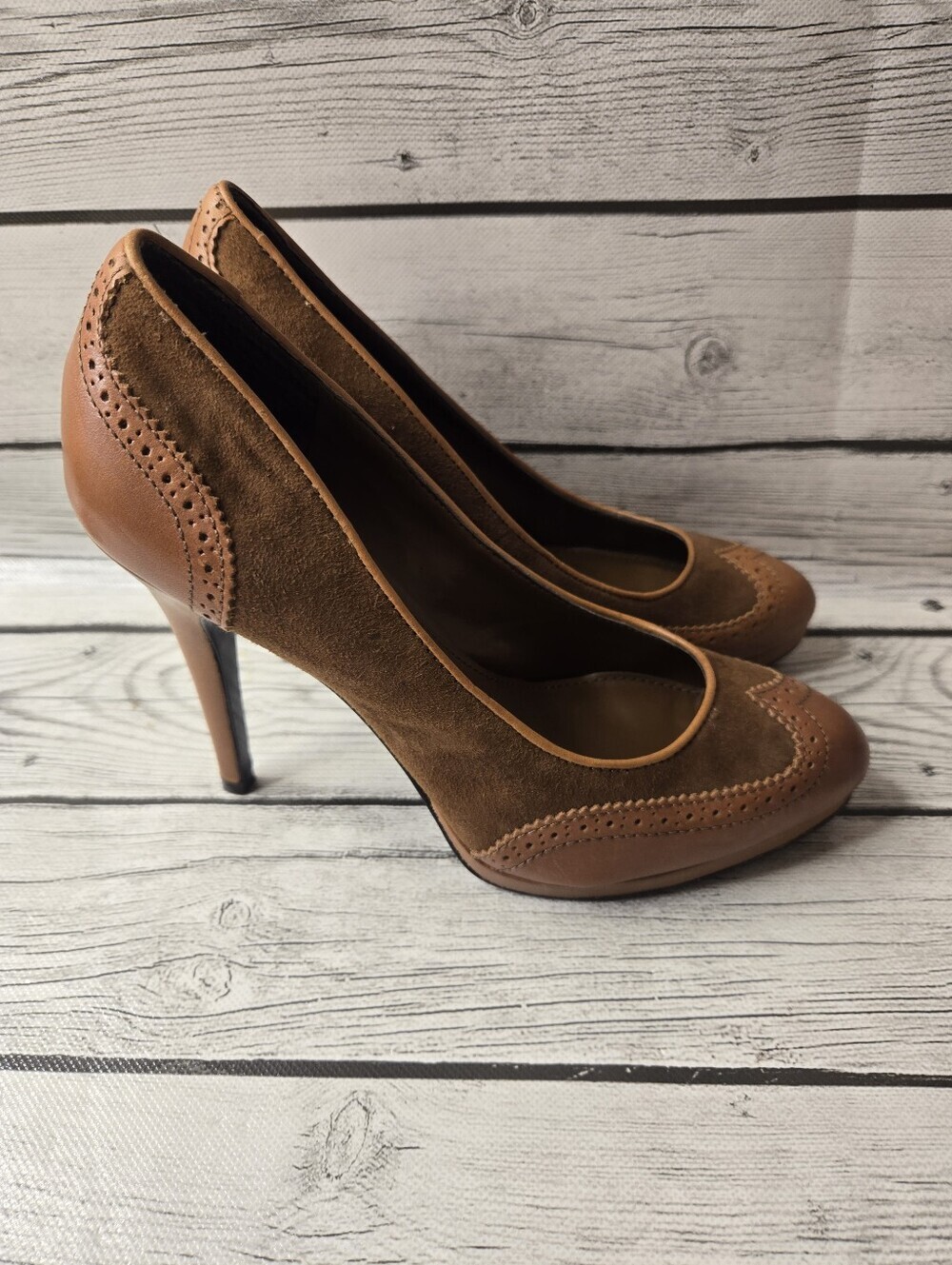 RALPH LAUREN LRL Saffron Heels Shoes brown SUEDE Women's SIZE 7B - Picture 2 of 7
